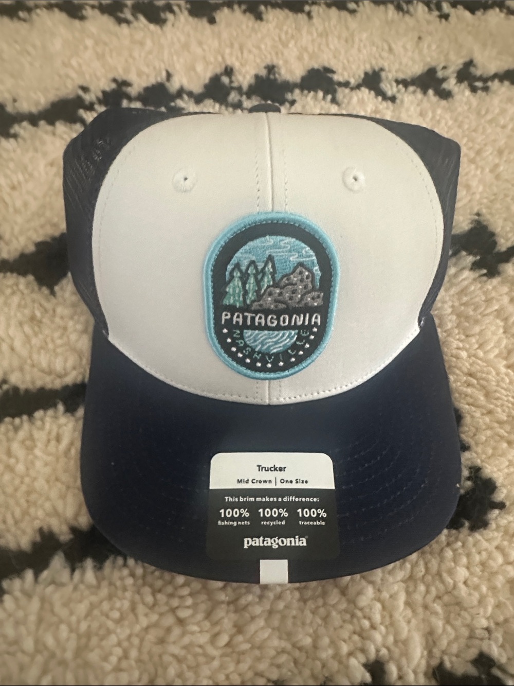 Patagonia Nashville so Trucker Cap - White Front with Navy Brim